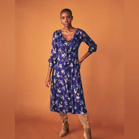 SOLD Sezane Adele silk Dress- "electric blue floral" Size 36 - Picture 12 of 12